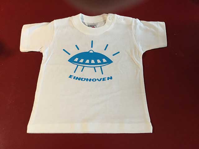 Baby t-shirt Evoluon blauw op wit